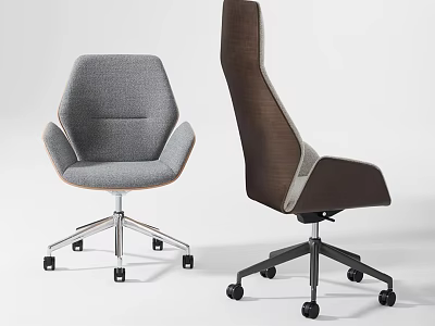 Gray Fabric And Brown High Back Office Chairs With Ergonomic Design And Metal Bases 3d model