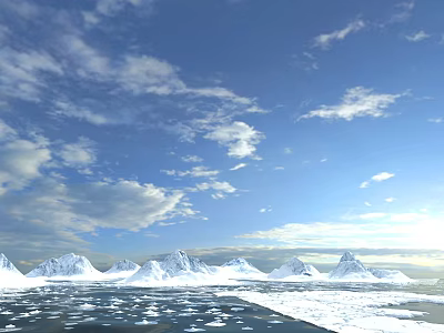 Garden Landscape With Snow Capped Mountains Blue Sky And Icy Surface 3d model