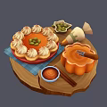 Delicious Pumpkin Pie With Whipped Cream And Green Toppings On Wooden Tray