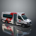 White Emergency Ambulance Vehicle With Red Stripes And Medical Rescue Design