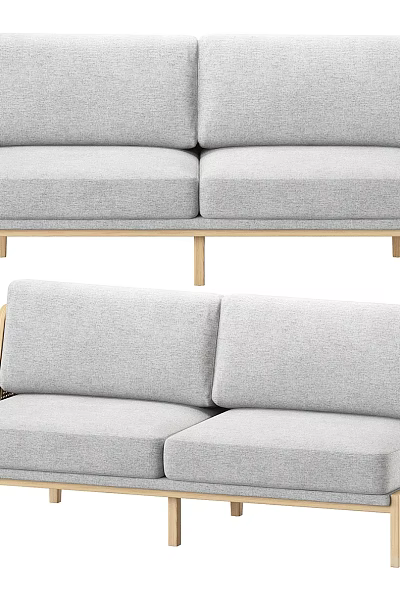 Modern Minimalist Gray Upholstered Two Seater Sofa With Light Wood Frame 3d model
