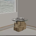 Modern Living Room Side Table With Glass Top And Wooden Stacked Base