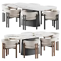 Elegant Modern Dining Table Set With Marble Top And Light Padded Chairs 3d model