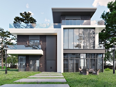 Modern single-family villa exterior 3d model