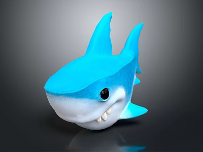 Cute Blue And White Shark Plush Toy With Big Eyes And Smiling Mouth Design 3d model