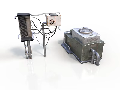 Industrial Mechanical Equipment With Metal Structure Control Panel Pipes And Box Enclosure Circular Cover 3d model