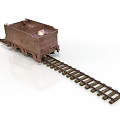 Industrial Railway Building Structure With Rusty Mine Cart On Track And Glowing Sphere