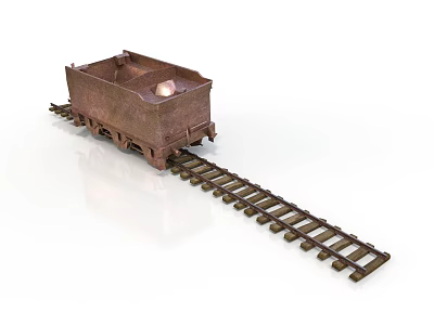 Industrial Railway Building Structure With Rusty Mine Cart On Track And Glowing Sphere 3d model