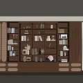 Elegant Wooden Bookshelf Room Interior With Books Decorative Items And Window Blinds