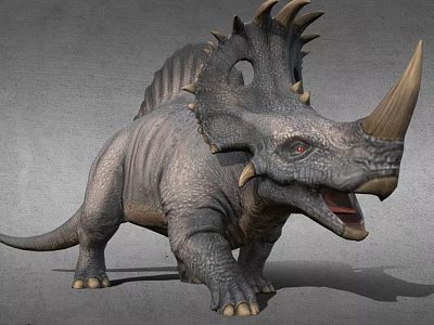Realistic Dinosaur Model With Large Horns Facial Frill And Sharp Spikes 3d model