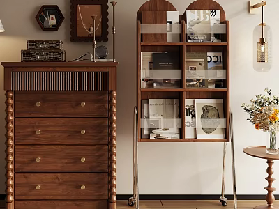 Classic Wooden Chest of Drawers with Brass Handles and Decorative Top Trim 3d model