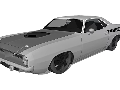 Classic Gray Two Door Muscle Car With Hood Scoop Side Stripes And Large Alloy Wheels 3d model
