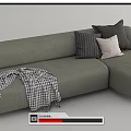 Gray Upholstered Sectional Sofa With Plush Throw Pillows And Checkered Blanket 3d model