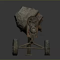 Old Cement Mixer with Metal Structure and Wheels for Construction Use 3d model
