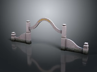 Scenic Stone Arch Landscape Featuring Gray Background Reflection Stone Railings and Yellow Text 3d model