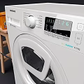 SAMSUNG Front Load Washing Machine With Wooden Step Stool And Orange Cans 3d model