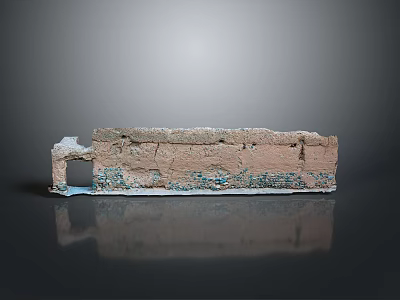 Ancient Clay Building Structure With Broken Sections And Blue Stains On Reflective Base 3d model