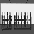 Public Facility Black Metal Frame Umbrella Stand With Multiple Umbrellas And Wheeled Structure