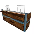 Solid Wooden Reception Desk With Two Computer Monitors And Light Wood Handles