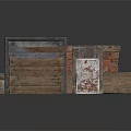 Old Wooden Planks And Metal Panels With Metal Frames And Red Logo