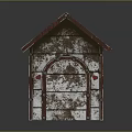 Rusty Metal Dog House With Brown Roof And Red Paw Prints Design