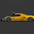 Yellow Sports Car with Blue Window Spiked Front Design Black Stripe and Rear Spoiler