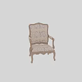 Classic Style Leisure Chair With Carved Wooden Frame And Patterned Fabric Upholstery