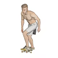 Shirtless Man In White Shorts Balancing On Skateboard With Athletic Physique