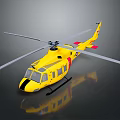 Yellow Helicopter With Main Rotors And Fuselage On Dark Surface Reflection
