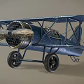 Vintage Blue Biplane Model With Propeller Wheels And Detailed Classic Design