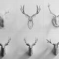 Colorful Deer Head Wall Decor With Gray Black White Brown Yellow Green Modern Design