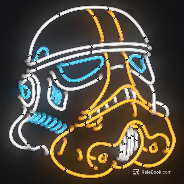 Vibrant Neon Decorative Light Featuring Stormtrooper Helmet Design With Blue And Orange Glow 3d model 