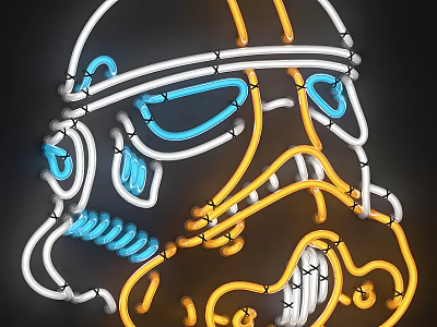 Vibrant Neon Decorative Light Featuring Stormtrooper Helmet Design With Blue And Orange Glow 3d model