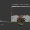 Rusty Vintage Metal Trailer With Wooden Floor And Single Wheel Structure