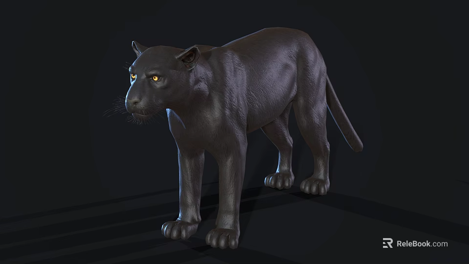 Realistic Black Reptile With Yellow Eyes Standing In Dark Background Scene 3d model 