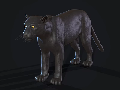 Realistic Black Reptile With Yellow Eyes Standing In Dark Background Scene 3d model