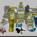 Kids Colorful Building Blocks Play Structure With Slides And Toy Cars