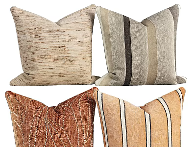 Decorative Pillows In Natural Tones With Striped Patterns And Textured Fabric For Home Decor 3d model