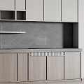 Modern Light Gray Kitchen Cabinets With Marble Countertop And Open Shelves