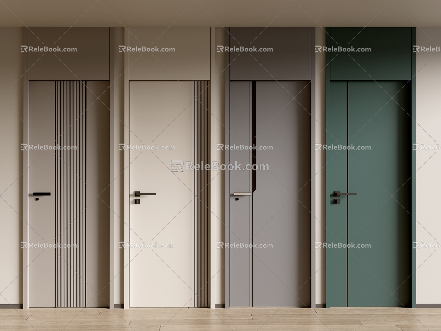 Modern Single Door Bedroom Door Wooden Door 3d model