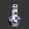 Exquisite Hand Carved Ceramic Sculpture Vase With Blue White Floral Bird Patterns And Lid