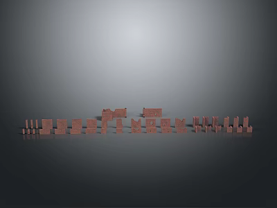 Abstract Cityscape Scenery Featuring Red Block Buildings Different Shapes And Gradient Gray Background 3d model