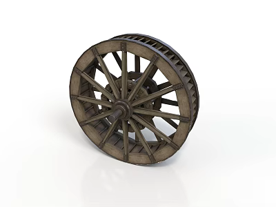Vintage Wooden Wheel With Spokes And Hub For Historical Equipment 3d model