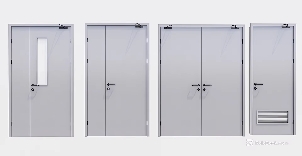 Modern White Doors With Single And Double Panel Design And Metal Handles 3d model