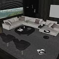 L shaped Beige Sofa With Decorative Pillows And Black Round Coffee Table In Modern Living Room