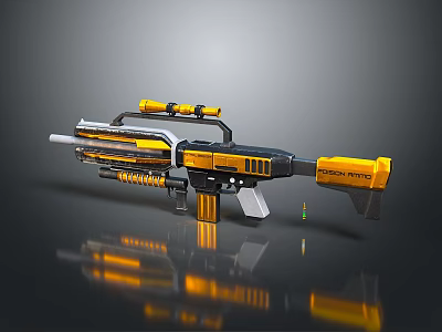 Futuristic Sci Fi Weapon With Yellow Black Metallic Finish And Long Barrel Grip Design 3d model