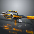 Futuristic Sci Fi Weapon With Yellow Black Metallic Finish And Long Barrel Grip Design