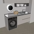 Modern Bathroom Cabinet With Washing Machine White Countertop Sink And Round Mirror