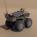 Detailed Military Unmanned Vehicle Model With Large Wheels Antenna And Equipment