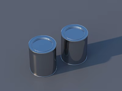 Two Silver Industrial Metal Cans with Shiny Surface and Gray Background 3d model
